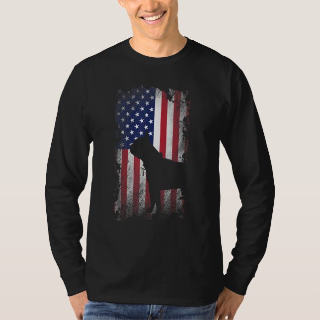 Patriotic Boston Terriers American Flagga Hund T Shirt (Framsida)