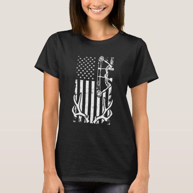 Patriotic Bowhunting Bow Hunter Hjort Hunting Amer T Shirt (Framsida)