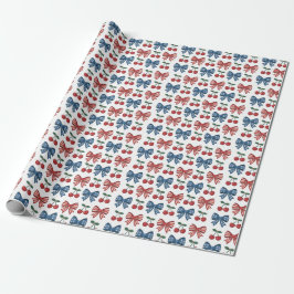 Patriotic Bows och Cherries Seamless Mönster Presentpapper