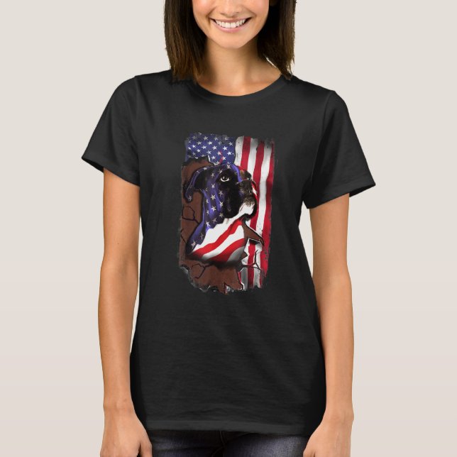 Patriotic Boxer American Flagga Usa Hund T Shirt (Framsida)