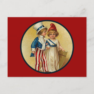 Patriotic_Boy och Girl_Postcard Vykort