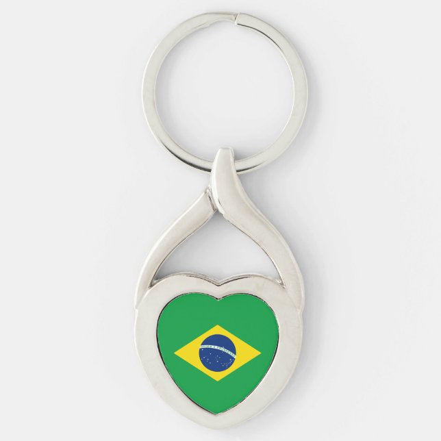 Patriotic Brasilien Flagga Twisted Heart Silverfärgad Nyckelring (Framsidan)