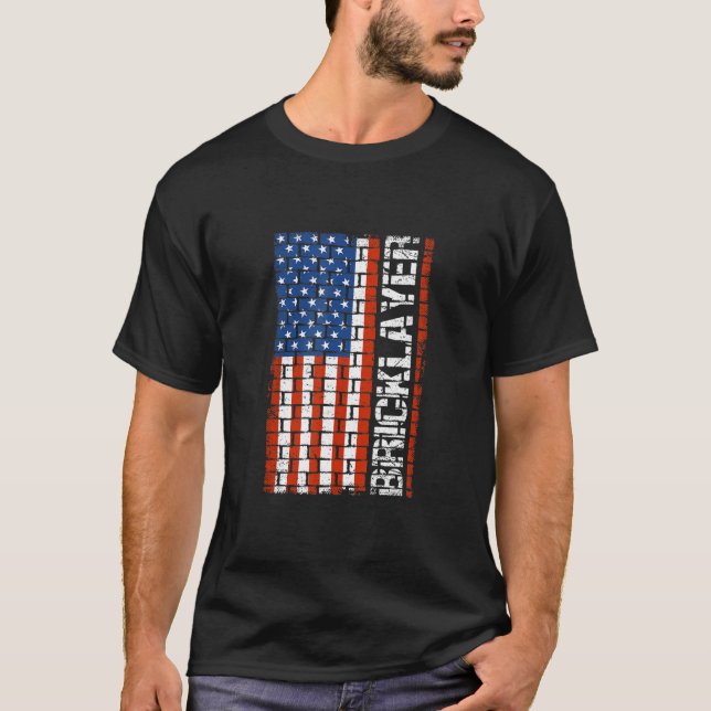 Patriotic Brickayer Flagga US Citizen Construction T Shirt (Framsida)