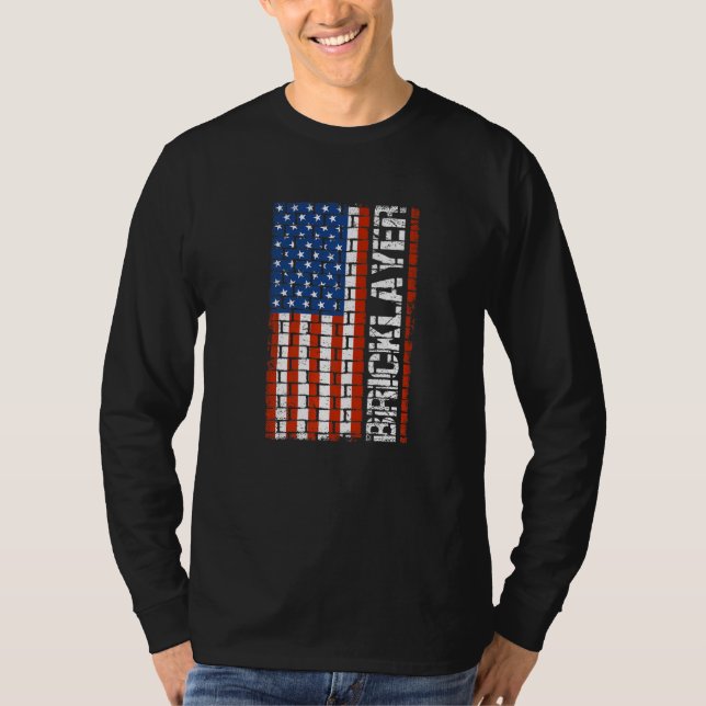 Patriotic Brickayer Flagga US Citizen Construction T Shirt (Framsida)