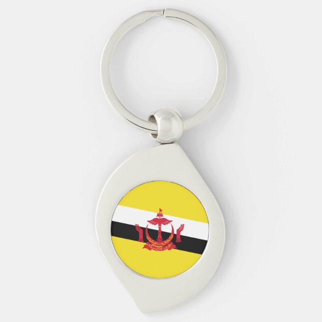 Patriotic Brunei Flagga Swirl Silverfärgad Nyckelring (Framsidan)