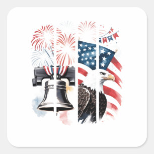 Patriotic Brushstroke - Fireworks, Flagga, Eagle Fyrkantigt Klistermärke