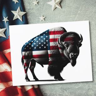 Patriotic Buffalo American Flagga Postcard Vykort