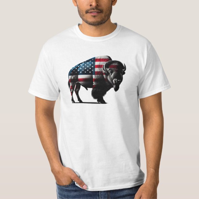 Patriotic Buffalo American Flagga T Shirt (Framsida)