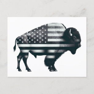 Patriotic Buffalo American Flagga Vykort