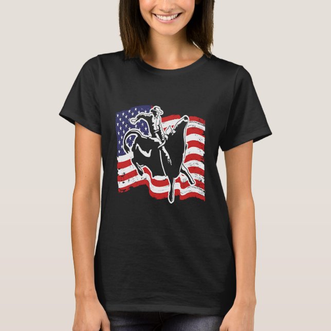 Patriotic Bull Rider Western Rodeo American Flag B T Shirt (Framsida)