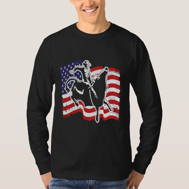 Patriotic Bull Rider Western Rodeo American Flag B T Shirt (Framsida)