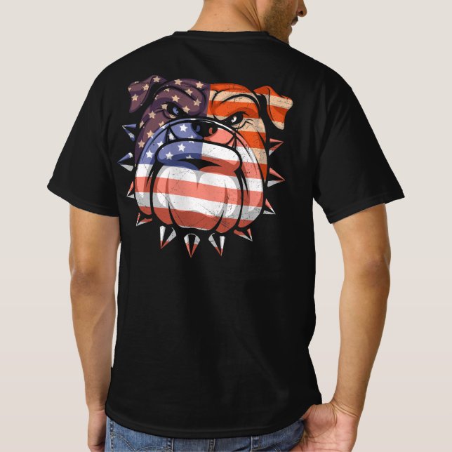 Patriotic Bulldog 4:e juli Amerika Flagga T Shirt (Baksida)
