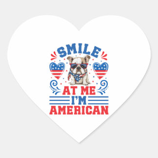 Patriotic Bulldog för 4 juli Hjärtformat Klistermärke