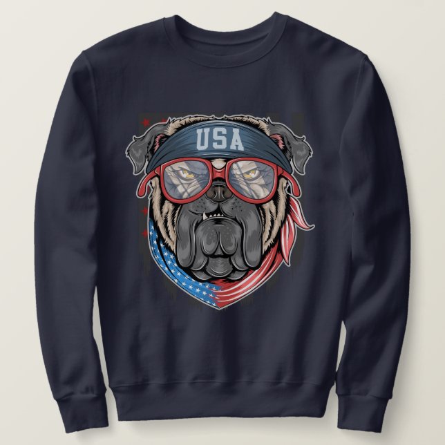 Patriotic Bulldog Lång Ärmad Tröja (Design framsida)