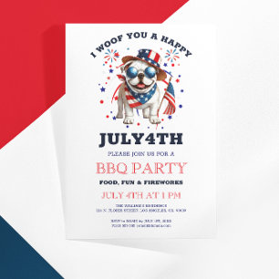 Patriotic Bulldog Woof you Lycklig 4 juli 4 Inbjudningar