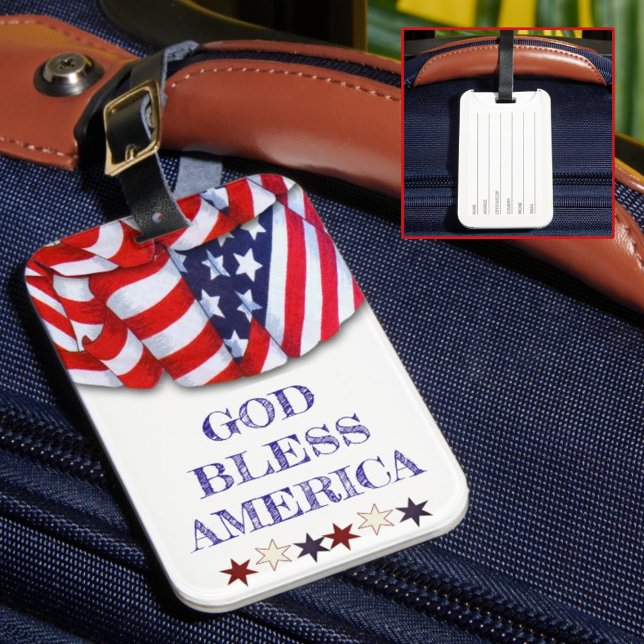 Patriotic Bunting Välsigna dig America-mall Bagagebricka (luggage tag front and back (inset))