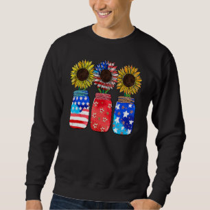 Patriotic Burk Solros American Flagga 4:e juli Lång Ärmad Tröja