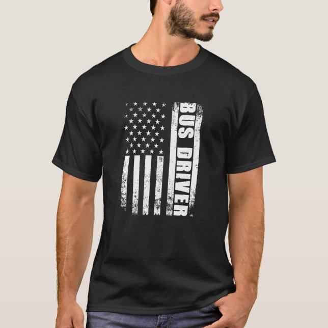 Patriotic Buss Driver Job Work American Flagga Usa T Shirt (Framsida)
