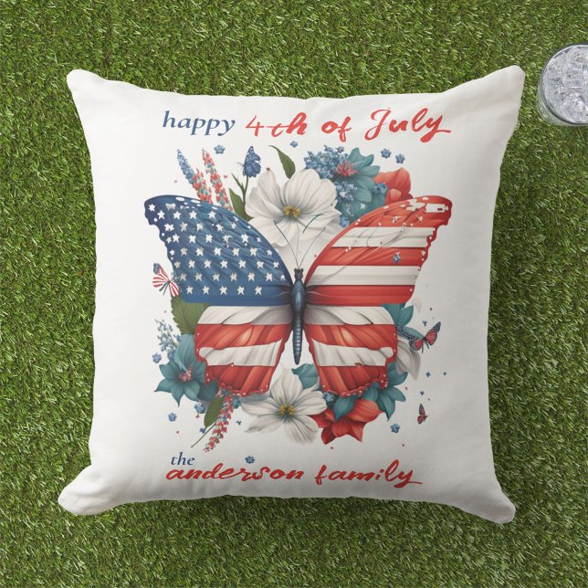 Patriotic Butterfly 4:e juli amerikanska Flagga Kudde (Skapare uppladdad)
