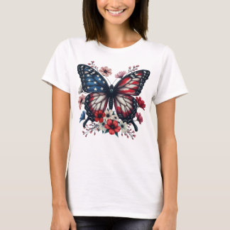 Patriotic Butterfly 4:e juli Blommigt USA flagga T Shirt