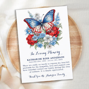 Patriotic Butterfly Blommigt Modern Funeral Memori Tack Kort
