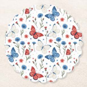Patriotic Butterfly och Blommönster Underlägg Papper