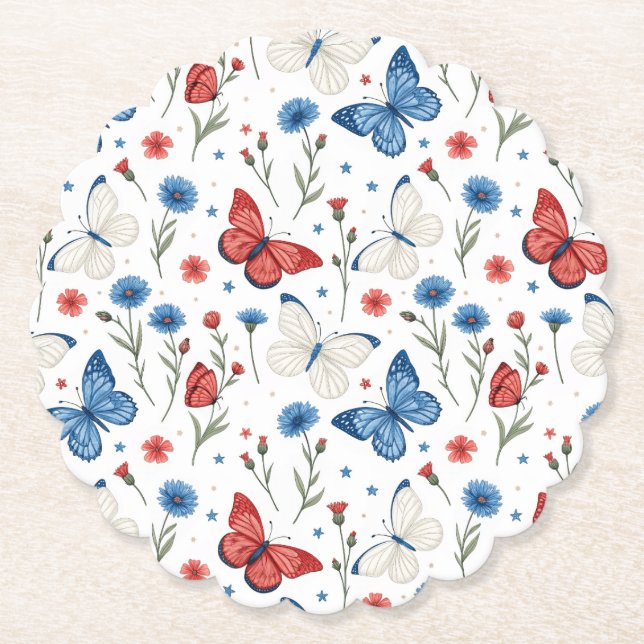 Patriotic Butterfly och Blommönster Underlägg Papper (Framsida)
