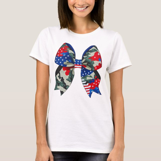 Patriotic Camouflage Bow Design - Stars och Rand T Shirt (Framsida)