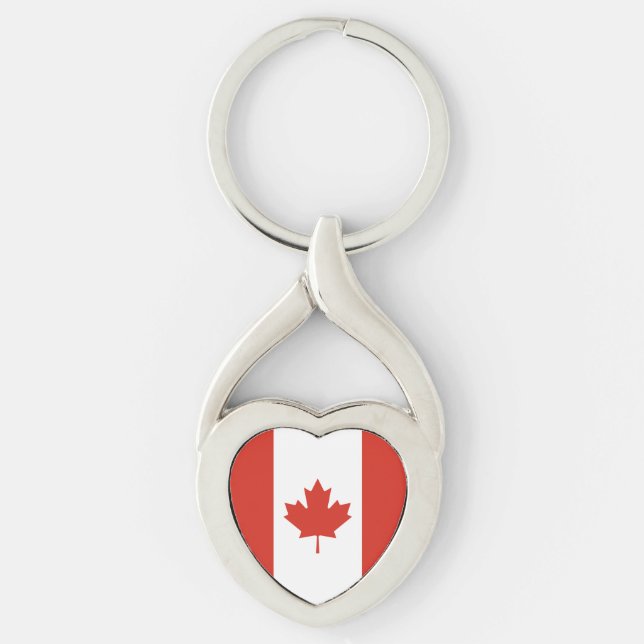 Patriotic Canadian Flagga Twisted Heart Silverfärgad Nyckelring (Framsidan)
