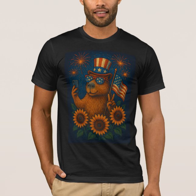 Patriotic Capybara 4:e juli Fireworks Funny USA T Shirt (Framsida)
