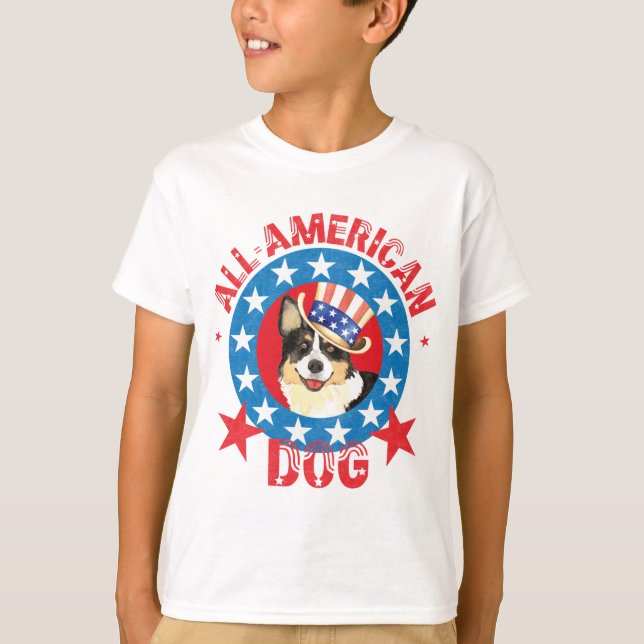 Patriotic Cardigan Welsh Corgi T-Shirt (Framsida)