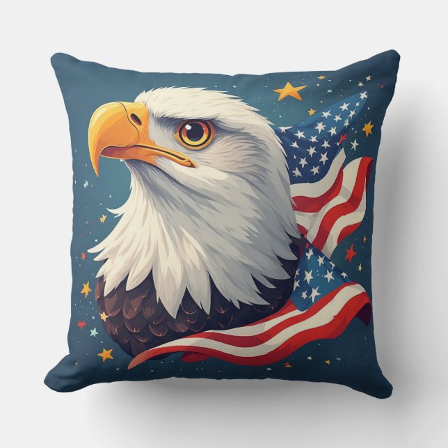 Patriotic Cartoon Eagle with American Flag Kudde (Framsida)