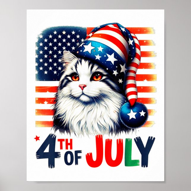 Patriotic Cat 4:e juli American Flagga Funny USA Poster (Framsidan)