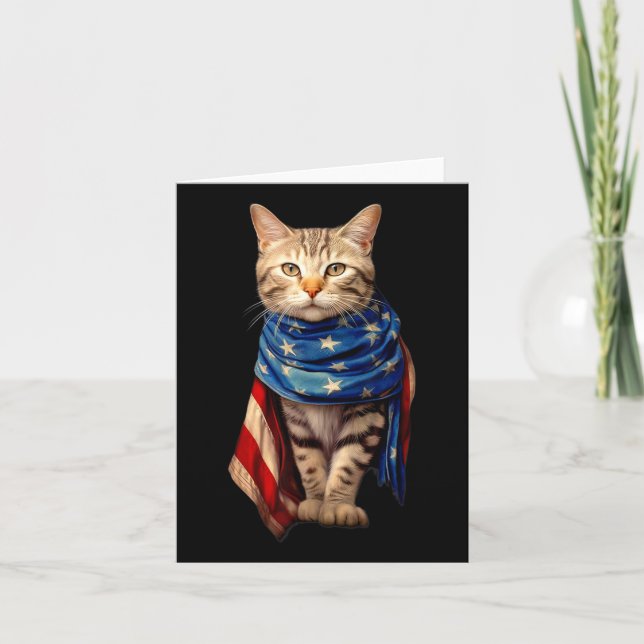 Patriotic Cat 4:e juli Manar Förenta staterna Flag Kort (Framsida)