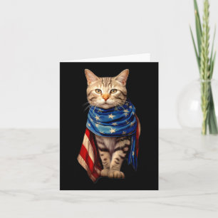 Patriotic Cat 4:e juli Manar Förenta staterna Flag Kort