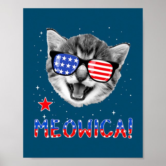 Patriotic Cat 4:e juli Meowica American Flagga Poster (Framsidan)