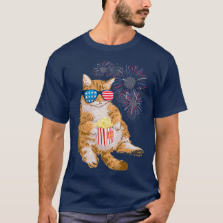 Patriotic Cat 4:e juli USA amerikanska Flagga T Shirt