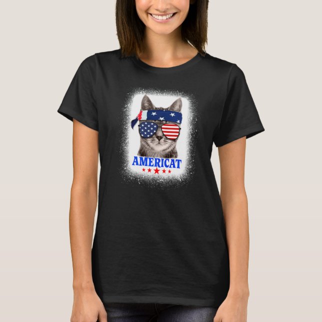 Patriotic Cat Americat 4:e juli T Shirt (Framsida)