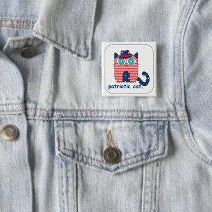 Patriotic Cat Button Pin Knapp
