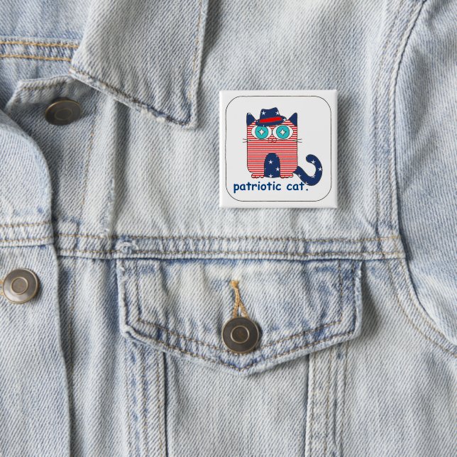 Patriotic Cat Button Pin Knapp (In Situ)