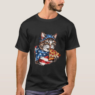 Patriotic Cat Eats Pizza 4Th Of July American Flag T Shirt