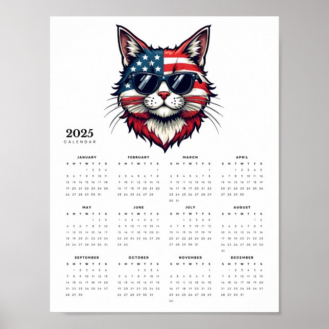 Patriotic Cat in Red, White and Blue 2025 Calendar Poster (Framsidan)