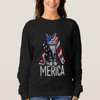 Patriotic Cat med American Flagga Sunglasses Meric T Shirt