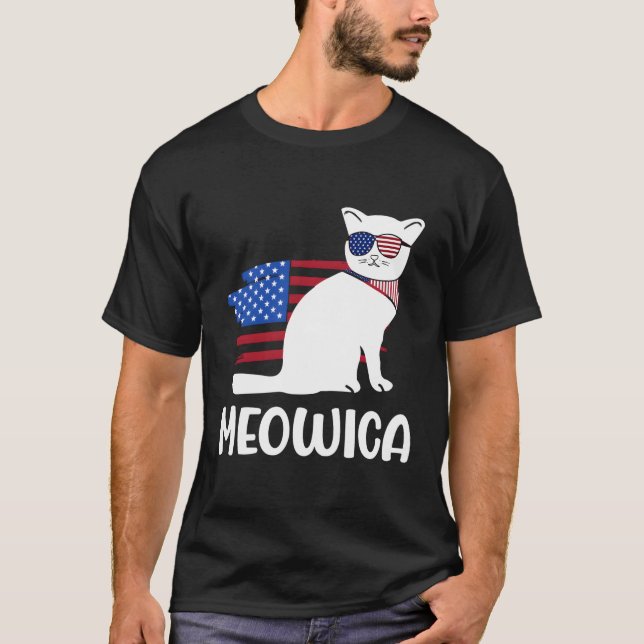 Patriotic Cat Meowica 4:e juli Kitten T Shirt (Framsida)