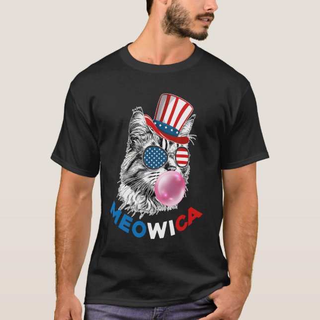 Patriotic Cat Meowica Bubblegum 4th of July  Cat T Shirt (Framsida)