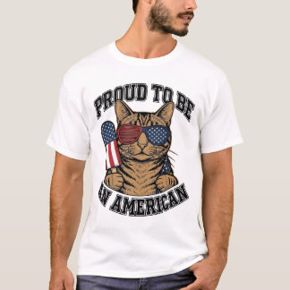 Patriotic Cat Proud to Be American Vintage Vector  T Shirt