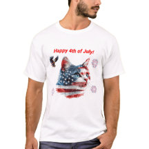 Patriotic Cat T-Shirt, American Flagga Kattunge Te