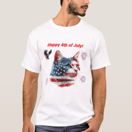 Patriotic Cat T-Shirt, American Flagga Kattunge Te T Shirt