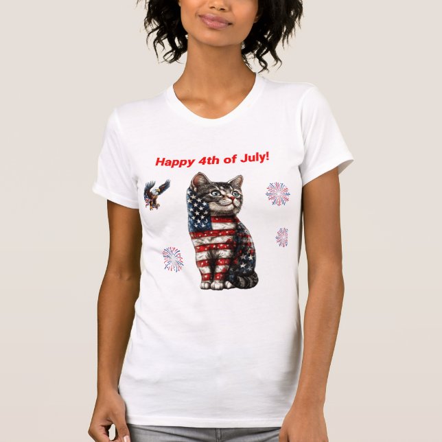 Patriotic Cat T-Shirt, American Flagga Kitten Tee (Framsida)