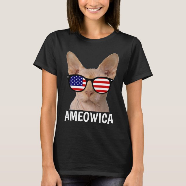 Patriotic Cat T-shirts, Sphynx, AMEOWICA T-Shirt (Framsida)